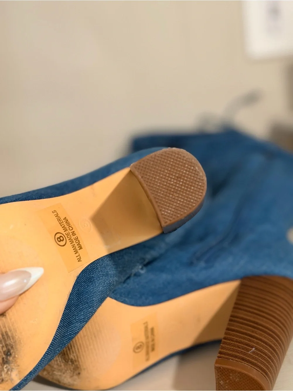 Women’s Over-the-Knee Peep-Toe Denim Boots- Blue